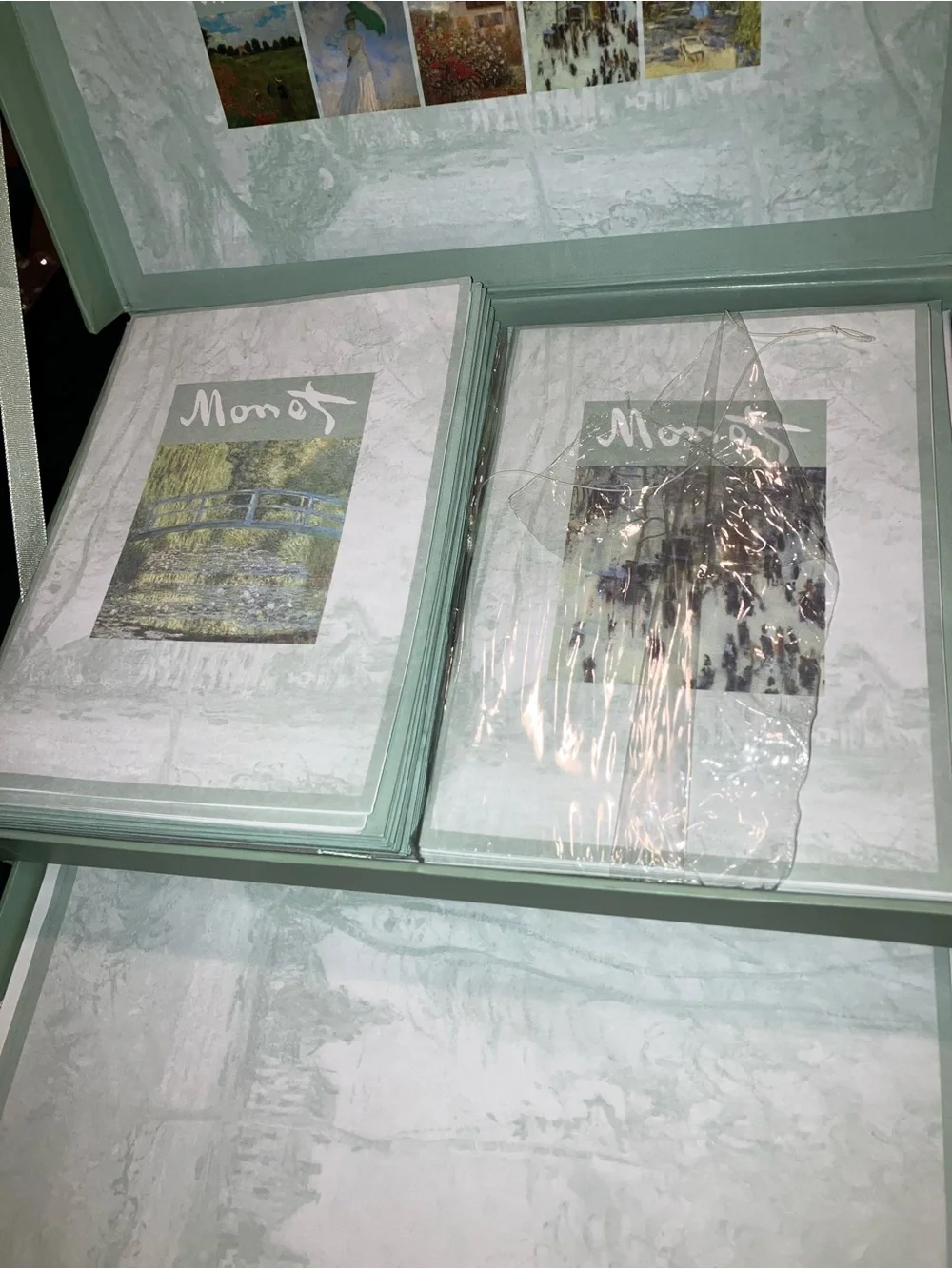Vintage Monet Mint Green Mixed Stationery Box with Impressionist Artwork
